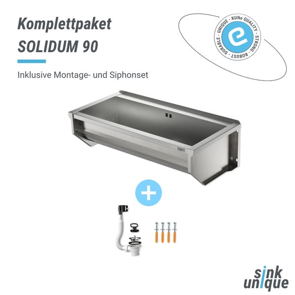 Komplettpaket Spültisch Solidum 90 inklusive Montage- und Siphonset