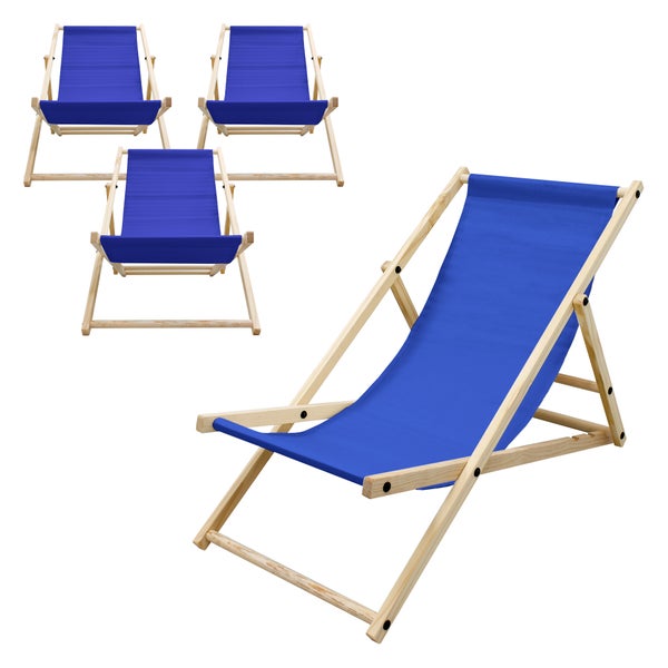 ECD Germany 4er Set Liegestuhl klappbar, Blau, aus Holz, verstellbare Rückenlehne, 3 Positionen, bis 120 kg, Sonnenliege Gartenliege Strandliege Strandstuhl Holzklappstuhl, für Garten, Balkon & Strand