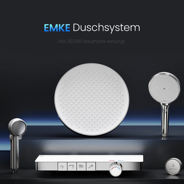 EMKE Duschsystem 3 in 1 Regendusche Set mit Kopfbrause, Handbrause und Wasserhahn, Modernes Duscharmatur Set für Badezimmer, Chrom