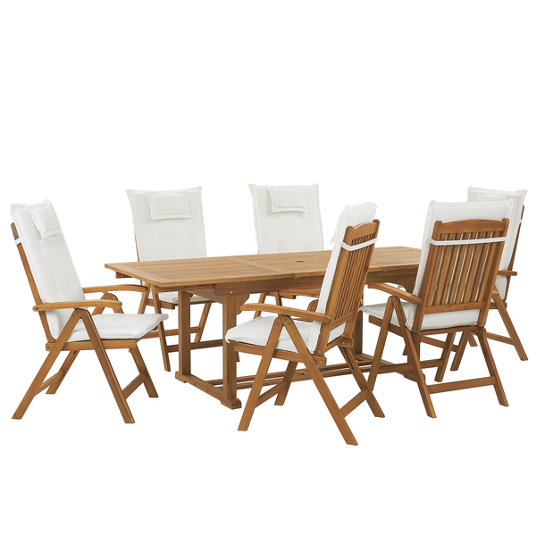 Gartenmöbel Set 6-Sitzer JAVA inkl. Kissen Akazienholz Cremeweiß