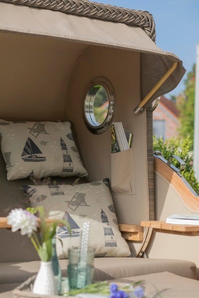 Strandkorb Westerland Teak Bullauge PE grey Dessin 513