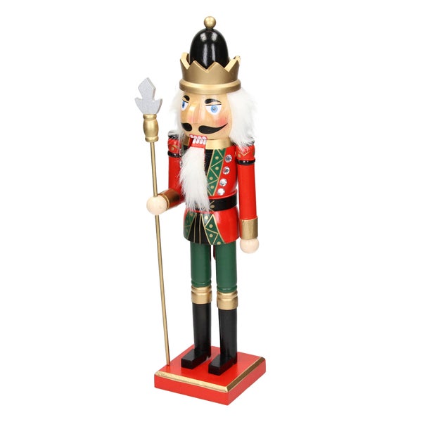 ECD Germany Nussknacker Figur Soldat 38cm schwarze Krone, Zepter, Holz, handbemalt, Unikat, Weihnachten Holzfigur König Puppet Marionette Ornament Traditioneller Nussbrecher Weihnachtsdeko Deko Statue