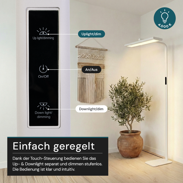 Stehleuchte mit Touch Steuerung für Up- und Downlight