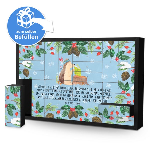 Mr. & Mrs. Panda Befüllbarer Adventskalender Igel Federschmuck - Blau Pastell