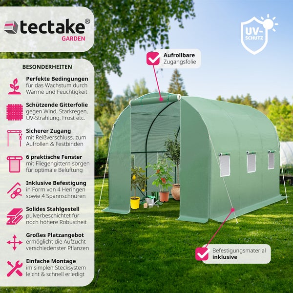 tectake Garden Folientunnel mit aufrollbarer Zugangsfolie und UV-Schutz für Pflanzen