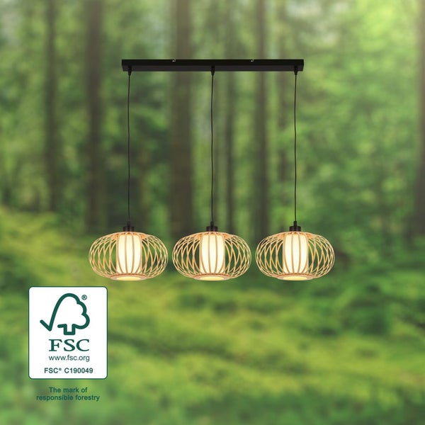 Pendant lamp, bamboo nature, excl. 3xE27/max.10W