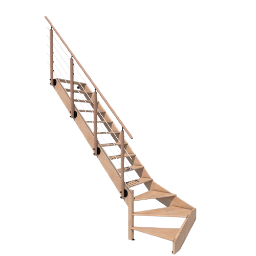 Holztreppe mit Handlauf und Geländerseilen