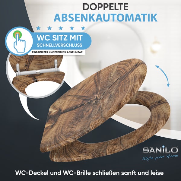 Sanilo WC Sitz mit Absenkautomatik und Schnellverschluss in Holzoptik