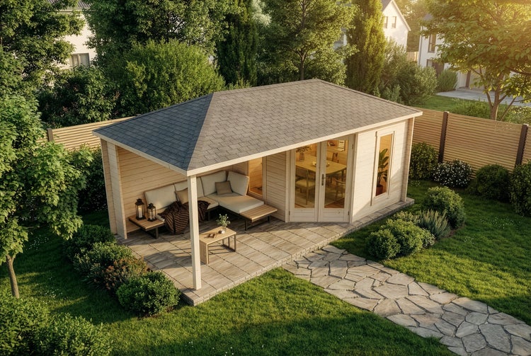 Gartenhaus mit Sitzbereich und Esszimmer im Grünen