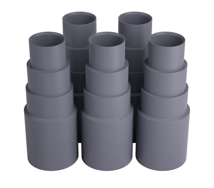 Sechs graue Staubsaugeradapter