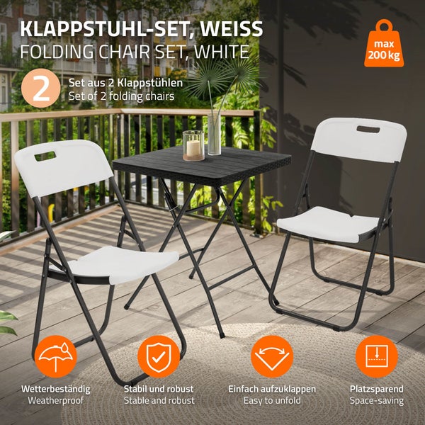 Gartenset bestehend aus Tisch und zwei Klappstühlen