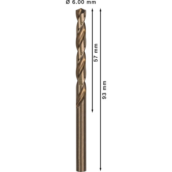 Spiralbohrer mit einem Durchmesser von 6,00 mm und einer Gesamtlänge von 93 mm