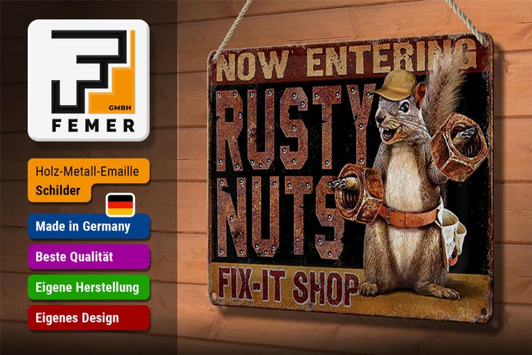 Blechschild Spruch 30x20cm Fix-it Shop rusty nuts Garage