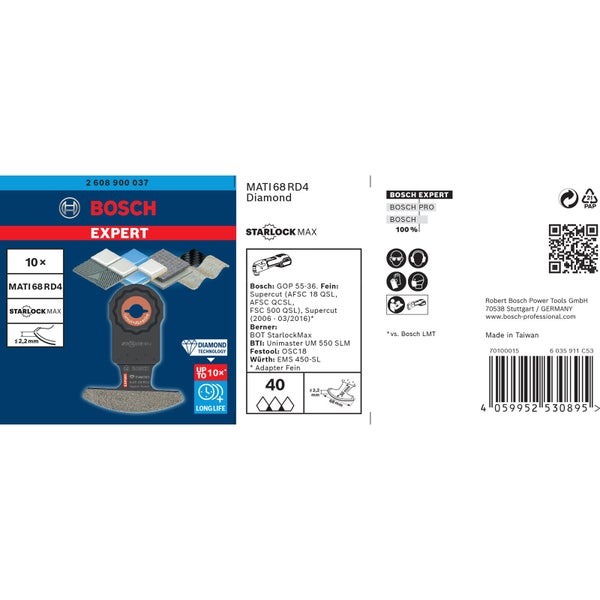 Bosch Logo. T20 Schrauberbit mit 1/4-Zoll-Schaft und 152 mm Länge in Verpackung.