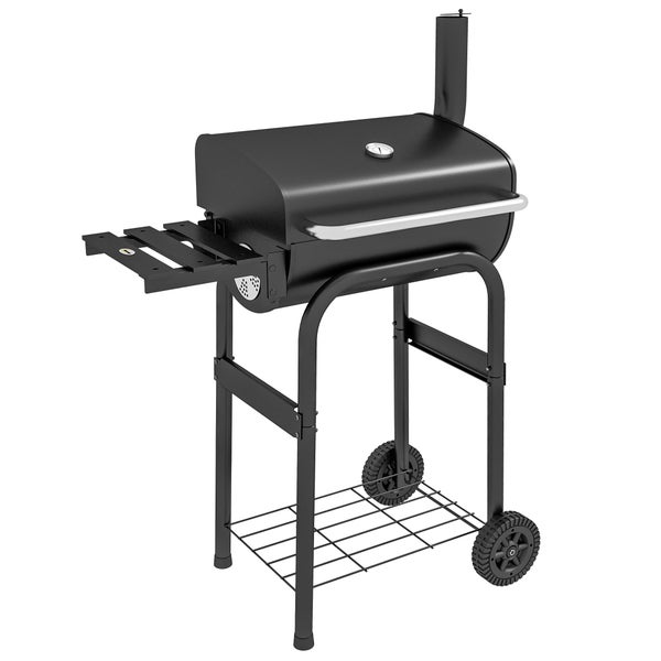 Outsunny Holzkohlegrill, Grillwagen mit Deckel, Ablagen Campinggrill mit Rädern, 83L x 46,5B x 115H cm, Edelstahl, Schwarz