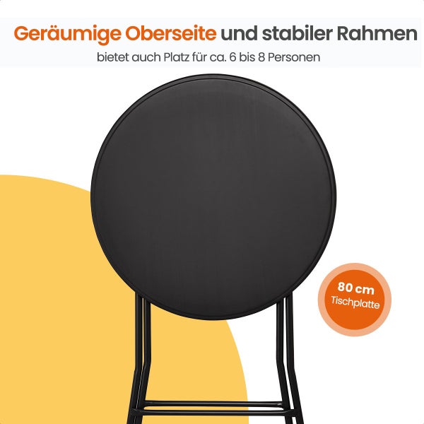 Goliving Bartisch - Inklusive Tischabdeckung - Tischschürze - Zusammenklappbar - Stabiler Partytisch - Für den Innen- und Außenbereich - Belastbarkeit 50kg - Ø80 x 110 cm - 8,5 kg - Schwarz
