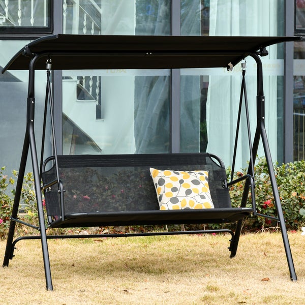 Outsunny Hollywoodschaukel, 2-Sitzer Outdoor Gartenschaukel, winkeleinstellbar, UV-beständig, Metallrohr, Schwarz