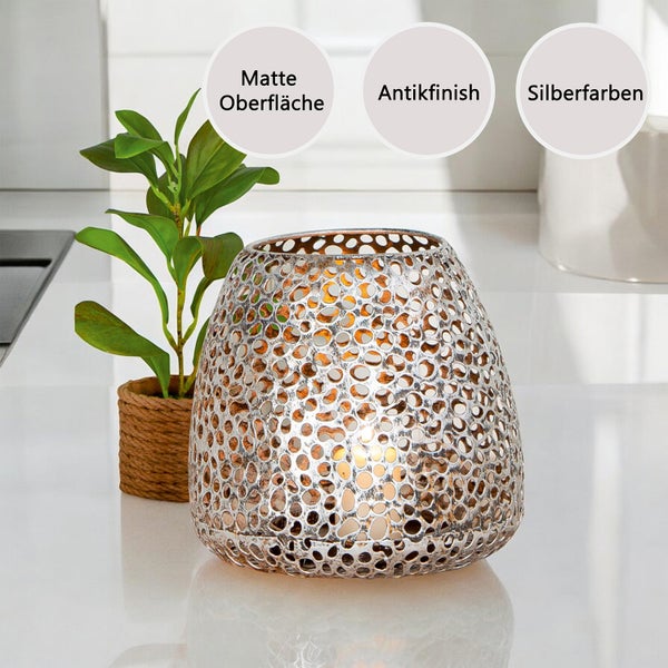 Windlicht GILDE Kerzenhalter Höhe 20cm Durchmesser 20cm silberfarben Metall