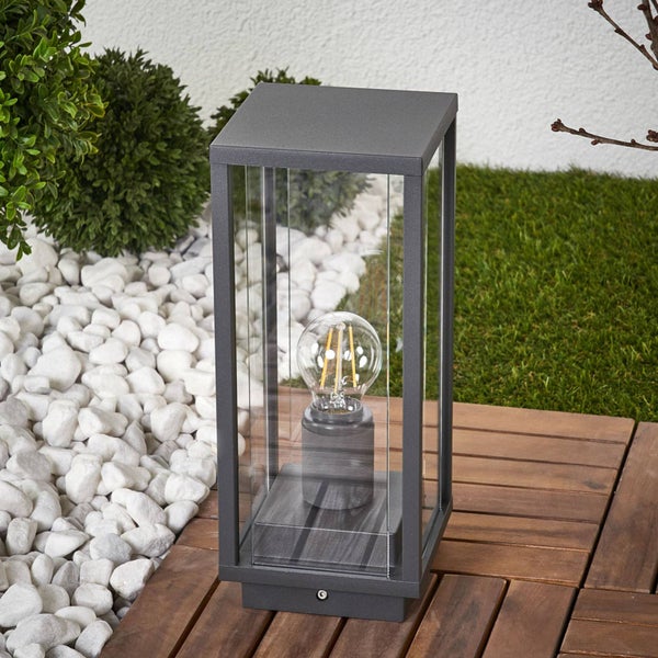 Lucande Außenleuchte Annalea (spritzwassergeschützt (Modern) in Schwarz aus Aluminium (1 flammig, E27) - Wegeleuchte Pollerleuchte Wegelampe Sockelleuchte
