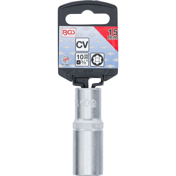BGS Steckschlüssel-Einsatz Super Lock tief Antrieb Innenvierkant 10 mm (3/8) SW 15 mm - 2605
