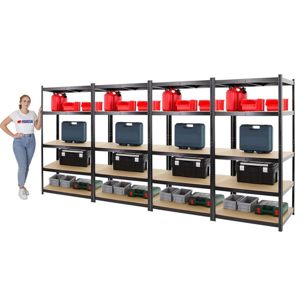 PROREGAL Mega Deal 4x Schwerlastregal Taurus HxBxT 180 x 90 x 60 cm Fachlast 175 kg Schwarz