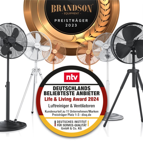 Brandson Standventilator 35W mit Oszillation 80 Grad im Chrom Design, 30 cm Rotor, höhenverstellbarer Standfuß, 3 Geschwindigkeiten, 30 Grad neigbar