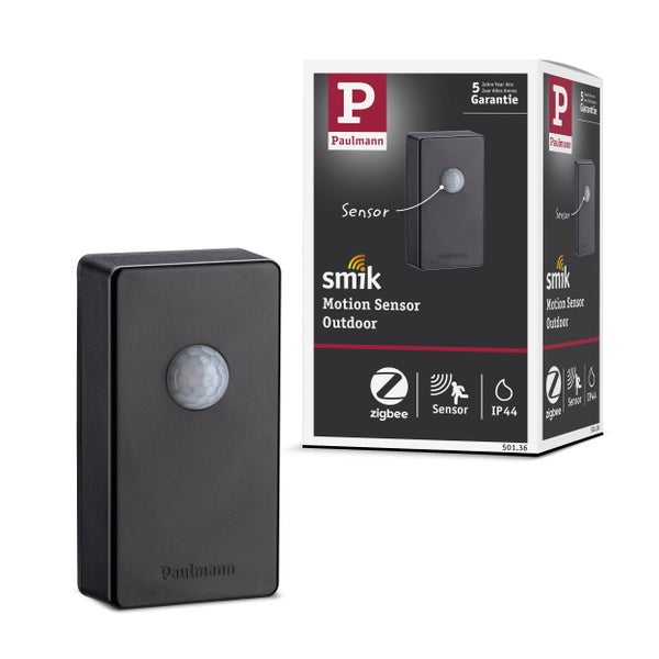 Produktinformationen für Paulmann Bewegungsmelder mit Montageanleitung und technischen Spezifikationen inklusive Batteriehinweisen.
