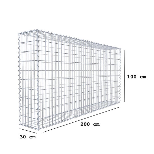 Gabione 200 cm x 100 cm x 30 cm (L x H x T), Maschenweite 5 cm x 10 cm, Spirale