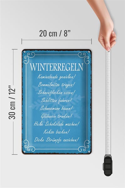 Blechschild Spruch 20x30cm Winterregel Kaminabende Glühwein