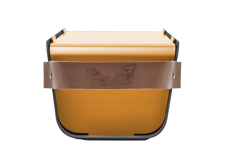 The Favilla FUMO mobiler Holzkohlegrill (48x17x11 cm) in Orange – 2-in-1 Grill mit Edelstahlrost & Spießhalterung – Inkl. Tragetasche für Camping
