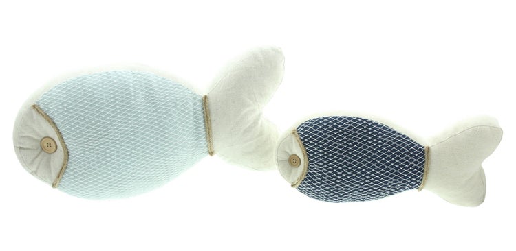 FRANK FLECHTWAREN | Dekokissen Fisch, 2er Set, LEINEN, POLYESTER, TEXTIL, JUTE, 36 x 5 x 26 cm, 50 x 12 x 15 cm