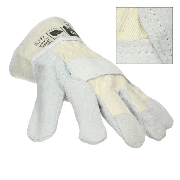 ECD Germany 12 Paar Pro-Fit® Rindspaltleder-Handschuhe Größe 11/XXL - Natur - Canvas-Stulpe - Leder Arbeitshandschuhe Rindspalt Schutzhandschuhe Gartenhandschuhe Handschuhe Handschutz - Menge wählbar