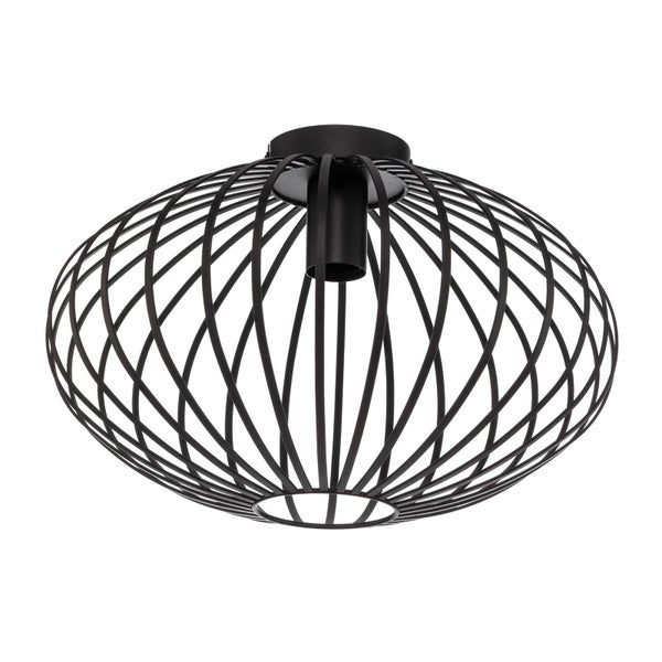 Schwarze Deckenleuchte aus Metall mit ovalem Drahtgeflecht im Vintage-Stil.