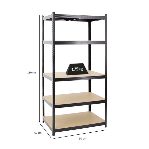 PROREGAL Schwerlastregal Taurus HxBxT 180 x 90 x 60 cm Fachlast 175 kg Schwarz