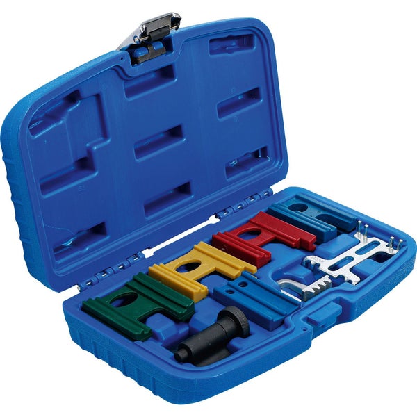 Motor-Einstellwerkzeugsatz in geöffnetem, blauem Koffer