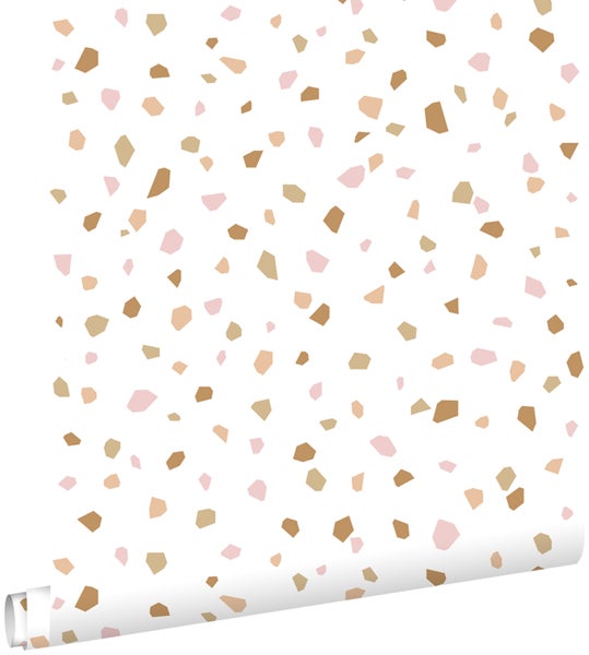 ESTAhome Tapete Terrazzo-Motiv Hellrosa, Dunkelorange und Beige - 53 cm x 10.05 m - 139198
