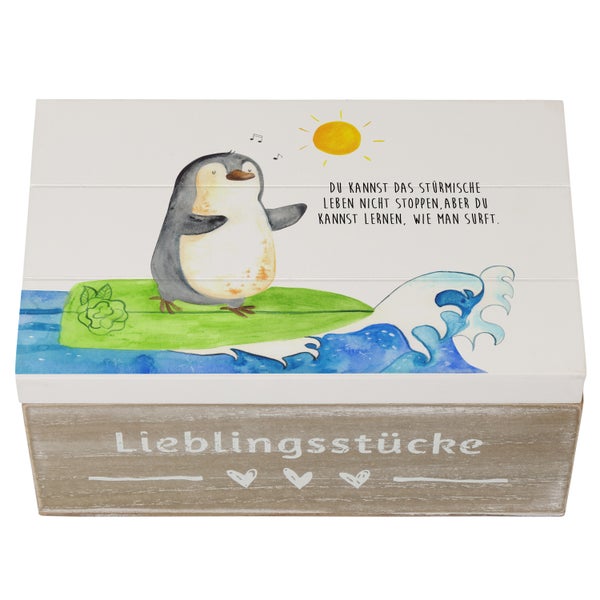 Mr. & Mrs. Panda 19 x 12 cm Holzkiste Pinguin Surfer - Weiß