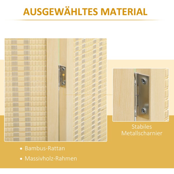 Bambus-Rattan Sichtschutz mit Massivholzrahmen und stabilem Metallscharnier