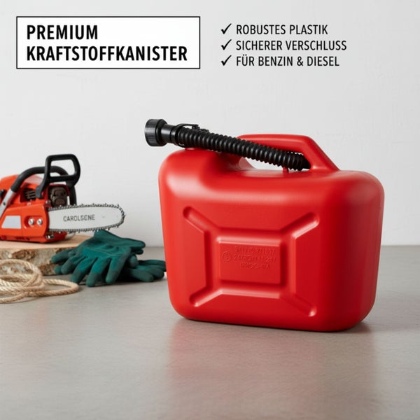 Kraftstoffkanister aus robustem Kunststoff mit sicherem Verschluss für Benzin und Diesel