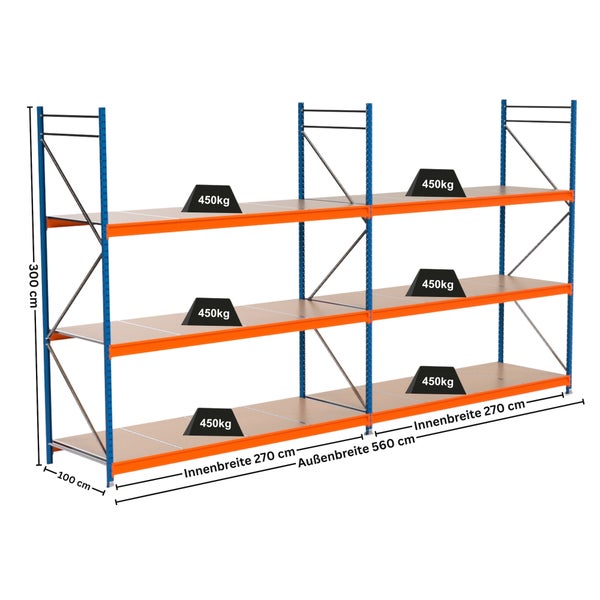 Regal mit drei Ebenen und Gewichtsangaben