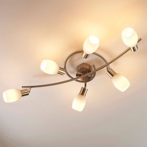 Lindby Glas Deckenlampe, Deckenstrahler drehbar und schwenkbar Deckenleuchte 6x E14 ohne Leuchtmittel Wohnzimmerlampe Küchenlampe Strahler Spot