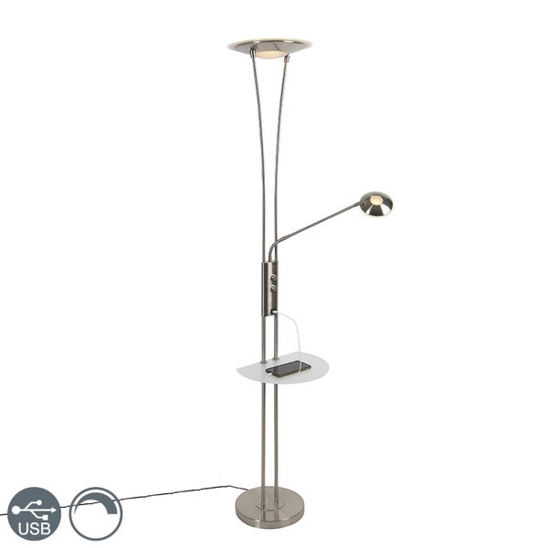 Stahl Stehlampe mit Lesearm inkl. LED und USB-Anschluss - Sevilla