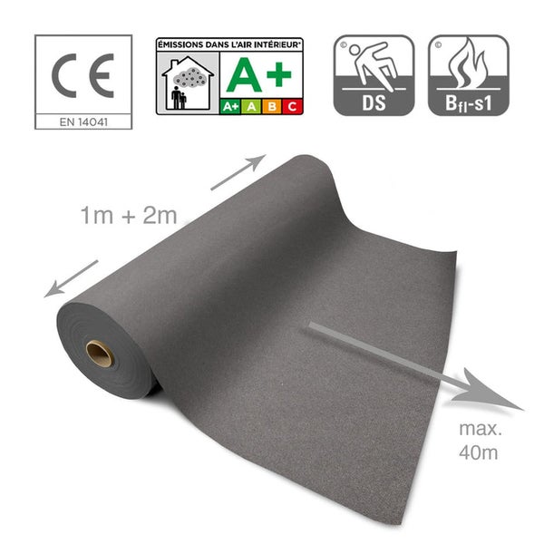 Rolle Trittschalldämmung mit CE Kennzeichen, Emissionsklasse A+, Rutschhemmung und Brandschutzklasse