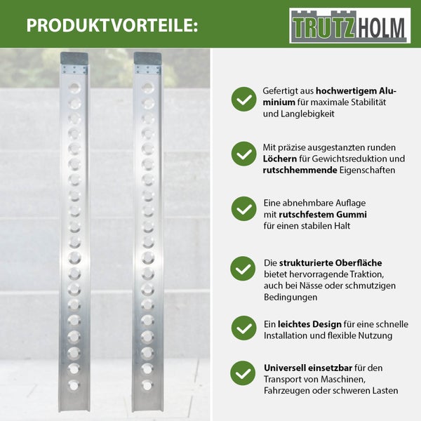 Zwei Aluminium-Auffahrrampen von TrutzHolm mit Löchern
