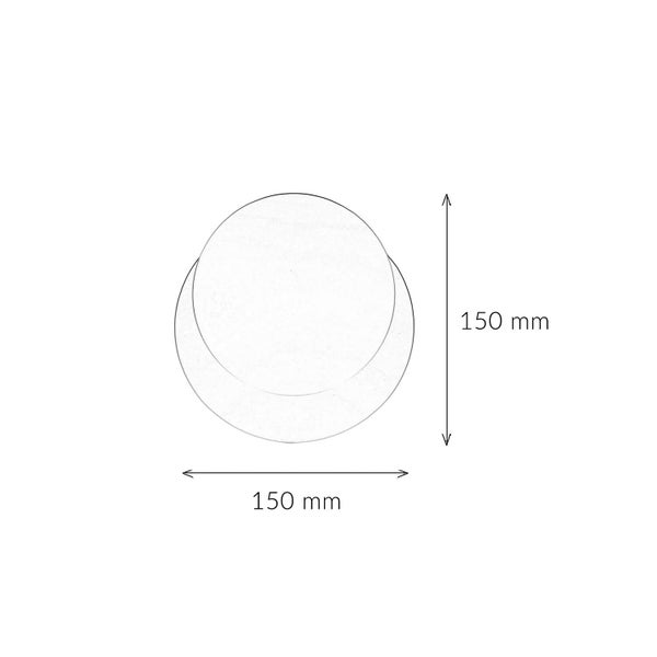 Zeichnung zweier runder Formen mit Abmessungen von 150 Millimeter