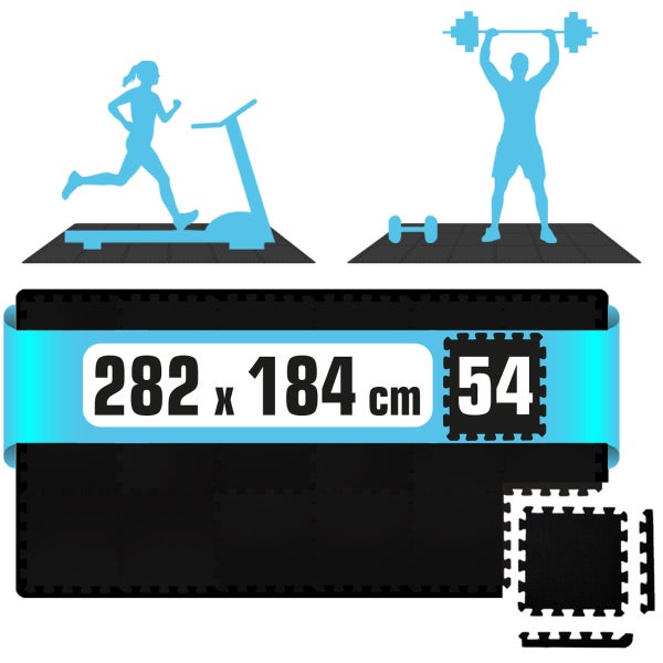 54x Fitness Bodenschutzmatte - 30x30 EVA Matte Sport Bodenmatte für Fitnessraum Schwarz