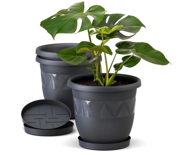 Plastard Blumentopf 3er Set Ø15 cm mit Untersetzer Anthrazit - Pflanzkübel