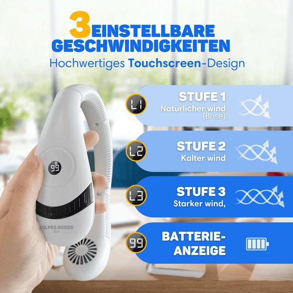 Vulpes Goods Nackenventilator - Mini Ventilator - Tragbarer Gesichtslüfter - USB aufladbar - Wiederaufladbar - 3 Stufen