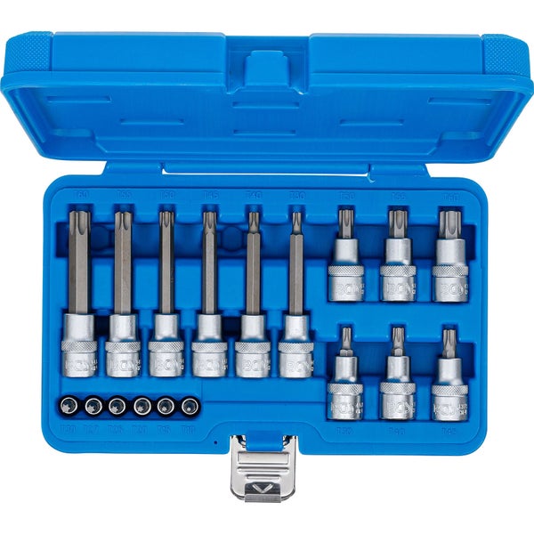BGS Bit-Einsatz-Satz Antrieb Innenvierkant 6,3 mm (1/4) / 12,5 mm (1/2) T-Profil (für Torx) 18tlg.  - 5173