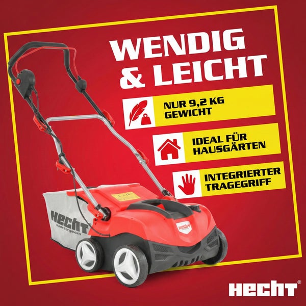 Hecht Vertikutierer mit Fangkorb und Hecht Logo